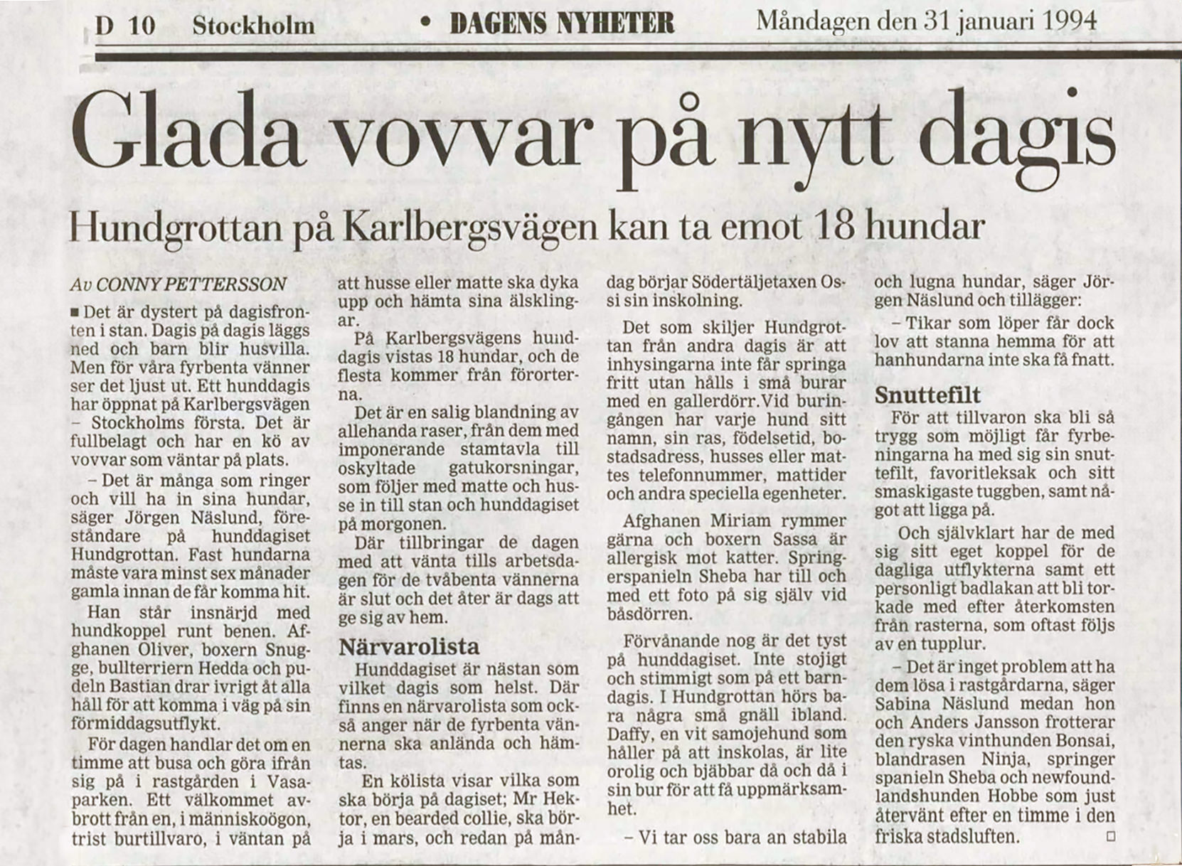 Tidningsurklipp av Hundgrottan på Karlsbergvägen